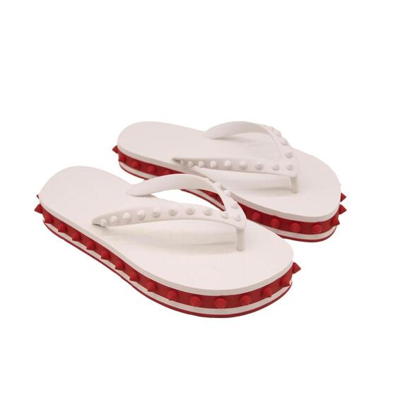 Christian Louboutin Loubi Stud Platform Flip Flop white red - Picture 6 of 10